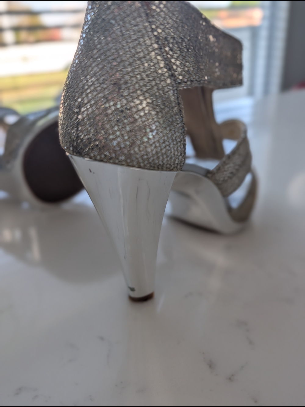 Silver And Gold Metallic Strappy High Heel Sandals - Picture 7 of 12